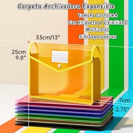 Toketa 7PCS carpeta organizadora de documentos expandible de plástico con sobres transparentes de cierre a presión, sin separadores, gran capacidad, c