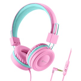 iClever HS14 Kids Headphones, Headphones for Kids with 94dB Volume Limited for Boys Girls, Adjustable Headband, Foldable, Child Headphones on Ear for Study Tablet Airplane School (Pink)