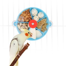 Bird Creative Foraging System Wheel Seed Food Ball Rotate Training Toy for Small and Medium Parrots Parakeet Cockatiel Conure (Blue)