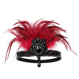 Roaring Art Deco 1920s Headpieces for Women Flapper Headband 20s Gatsby Costume Peacock Hair Accessories 08Wine Red