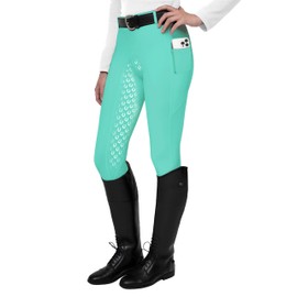 FitsT4 Sports Women's Full Seat Riding Tights Active Silicon Grip Horse Riding Tights Equestrian Breeches Ice Blue Size S