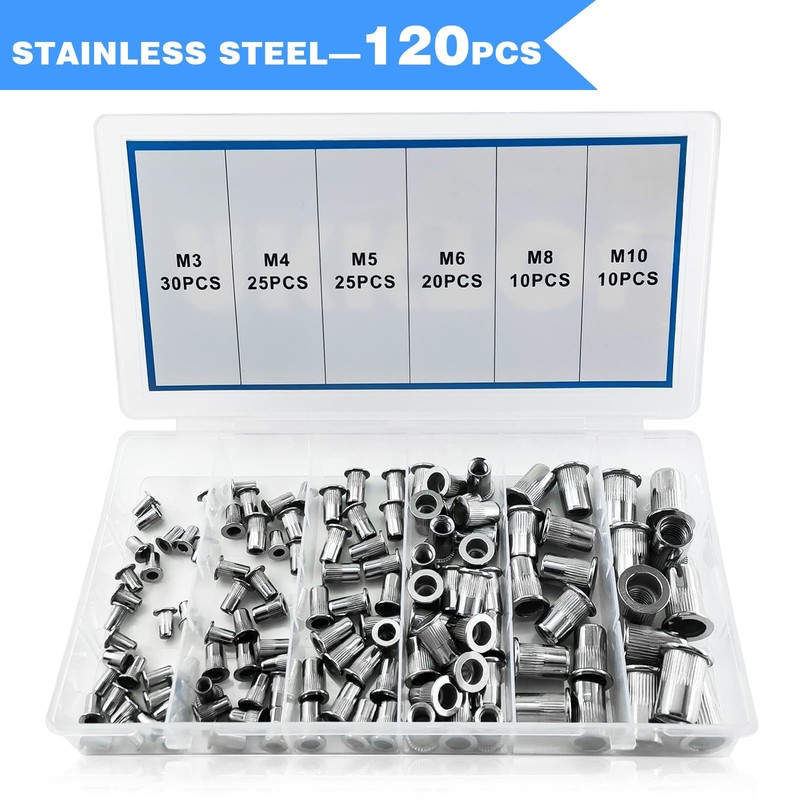 AKKTOL Rivet Nut Set, 120 Piece Threaded Sleeve Set, Universal