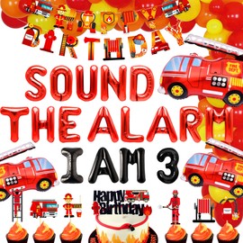 LaVenty Sound The Alarm I am 3 Birthday Balloons Decoration Firetruck 3rd Birthday Decoration Firetruck Balloons Firefighter Party Decoration