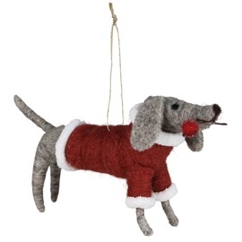 HomArt Dog in Santa Coat Hanging Ornament, 6.5-inch Length, Felt
