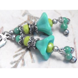 Czech 8 - 13x8mm CZECH LG OPAQUE TURQUOISE BLUE 5 PETAL BELL TRUMPET FLOWER GLASS BEAD