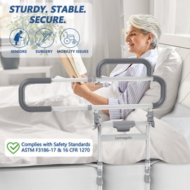 Lemagalu Heavy Duty Bed Rails for Elderly Adults Safety-Foldable Bed Rail for Senior with Adjustable Heights Fits All Bed Sizes，Bed Handle Bedside Assist with Pocket -504M (White and Gray)