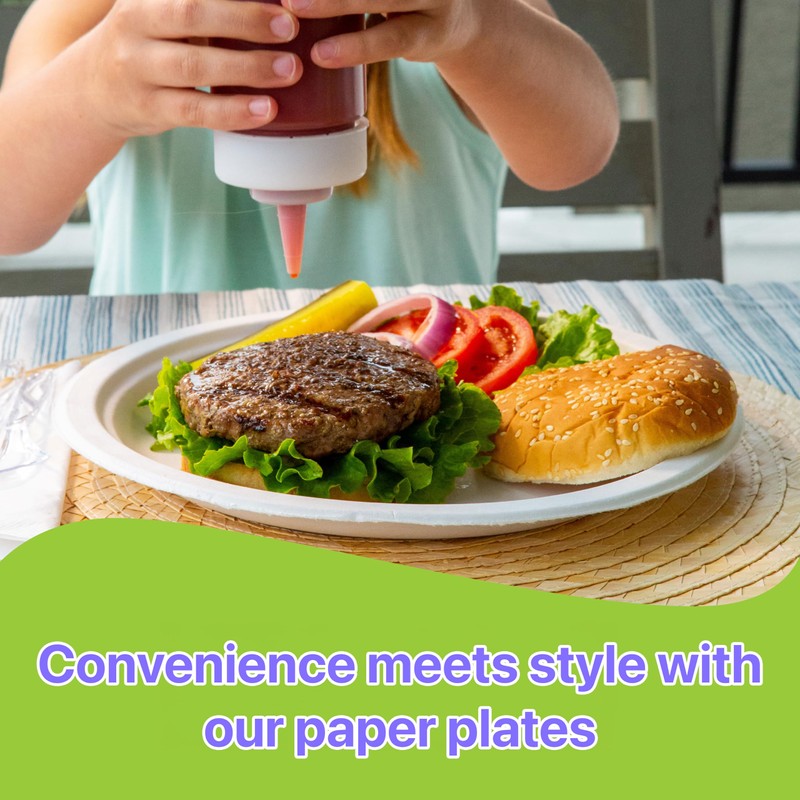 Pokanic Paper Plates White [9 inch] - [10 Pack] Heavy-Duty