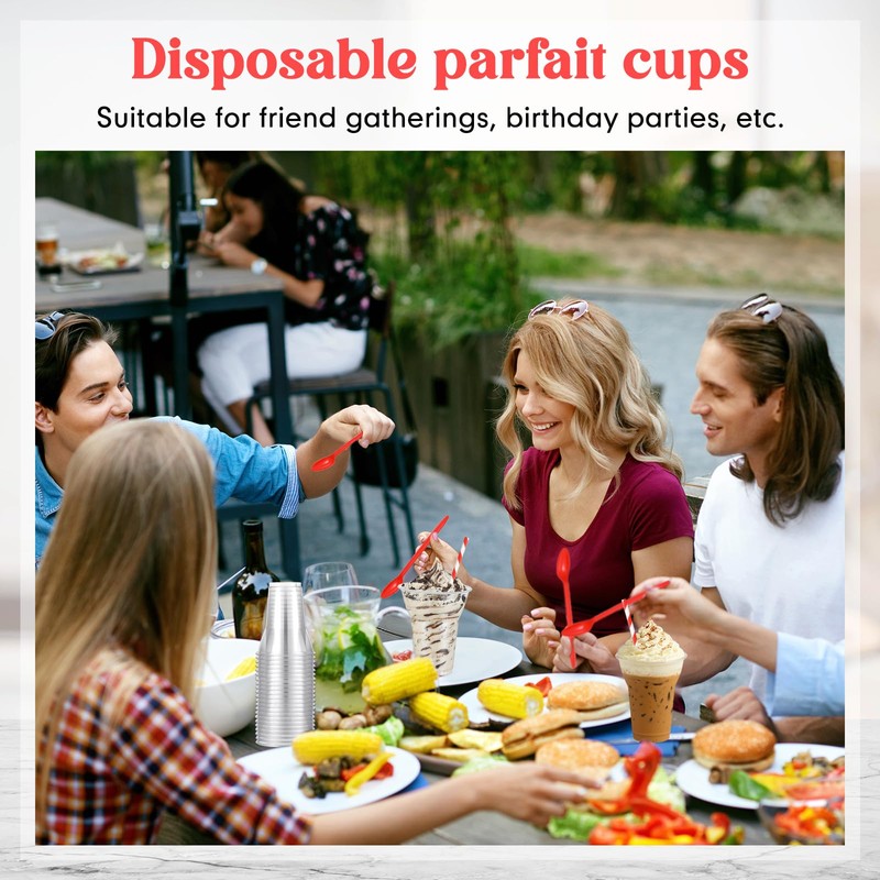 Baderke 50 Sets Plastic Parfait Cups with Red Plastic Soda