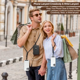 YFWE Phone Lanyard, Adjustable Anti Theft Phone Strap Crossbody Wrist Strap with RFID-Blocking Wallet & 2pcs 360° Phone Tabs Compatible for All Phones, Skin-Friendly, Premium Metal Buckles, Black