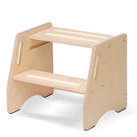 Toddler Step Stool - Wooden Height Adjustable 2-Step Stool for Kids - Non-Slip Pads and Handles -Potty Training Stool for Bathroom Sink, Bedroom, Kitchen Dual Height Step Stools for Kids(Natural)