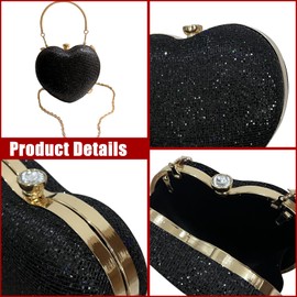 pfoosnd Sparkly Clutch Purses for Women Formal Clutch, Heart Shape Evening Bag, Purse Handbag for Wedding Cocktail Party, Black