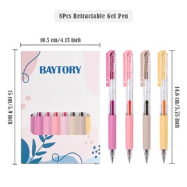 BAYTORY Gel Pens, Assorted Colours, Pastel Pens, Fine Point, 0.5mm, Retractable Quick Drying, Smooth Writing for Office, School Supplies, 8 Pack (Pink Series)