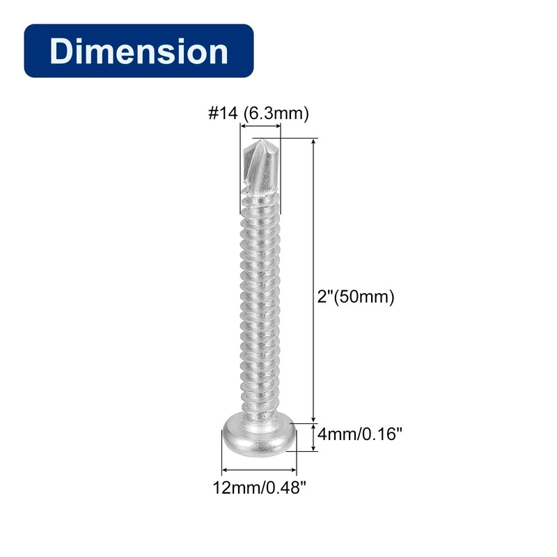sourcing map #14-2" Self Drilling Screws, 30pcs 410 Stainless Steel
