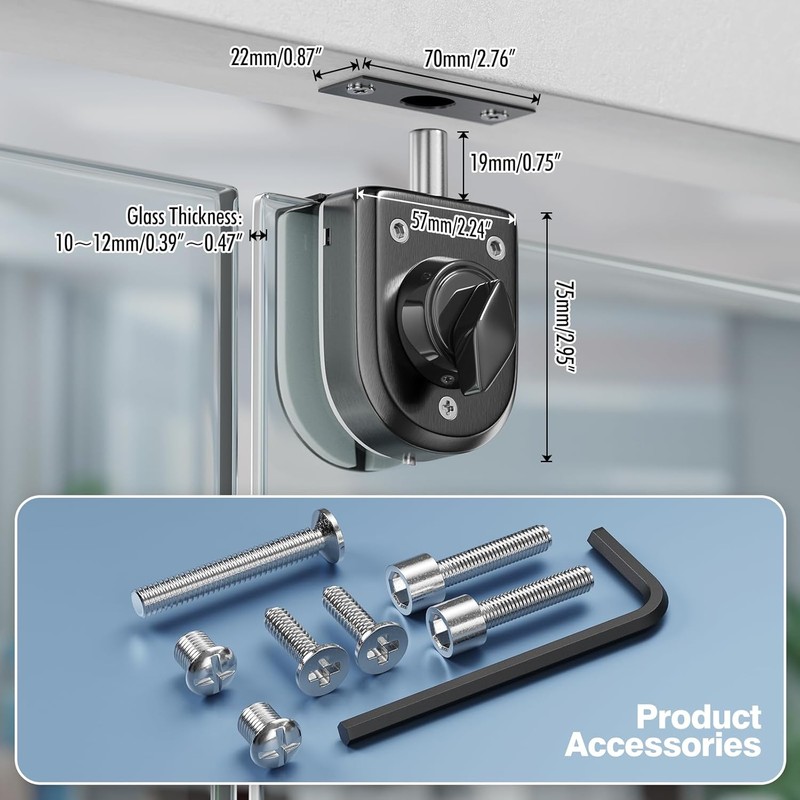 Ranbo Frameless Glass Door Floor Lock, Clamp-On No-Drill, 304 Stainless