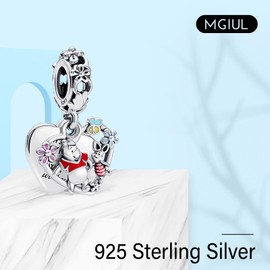 MGIUL Winnie the Pooh Tigger Cartoon Cat and Dog Family Eternity Bracelet and Necklace Bead Pendant 925 Sterling Silver Bead Pendant for DIY Accessories with Loose Beads for Girls and Women, Silver, Cubic Zirconia