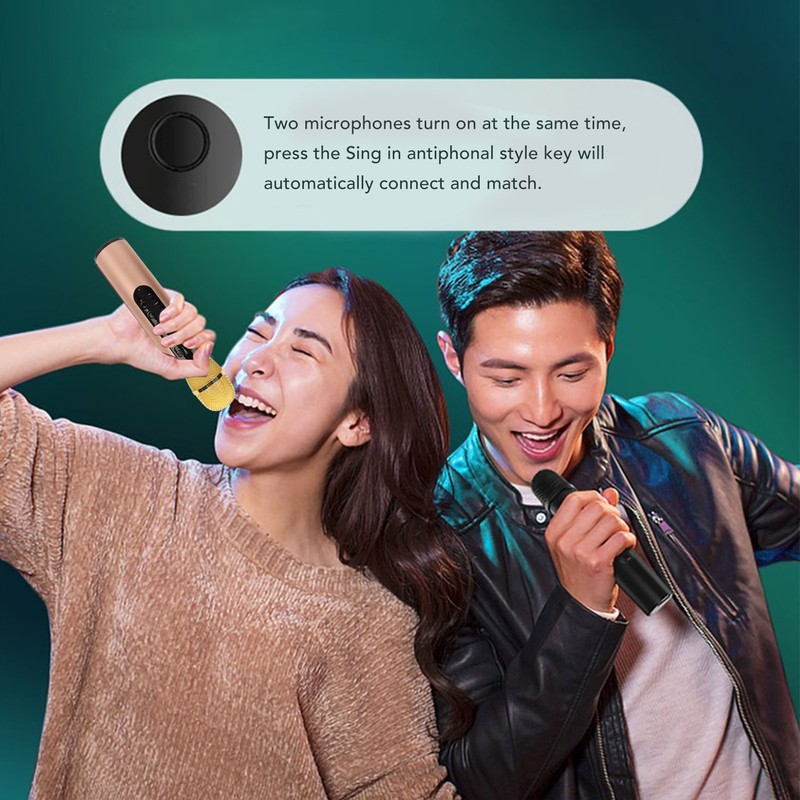 Bluetooth Karaoke Mic Dual 5W Speakers Clear Sound 2000mAh Battery