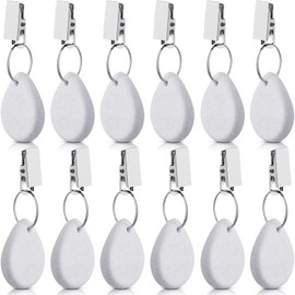 12 Pieces Tablecloth Weights Tablecloth Pendant Teardrop Shape Table Cover Weights Stone Table Weights Hangers with Metal Clip for Tablecloth Decoration Family Dinner Outdoor Picnic (White)