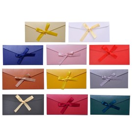 SHUOHONG Pack of 11 Coloured Envelopes, 22 x 11 cm Retro Kraft Paper Envelopes, Colourful, Colourful Envelopes with Bow, for Thanksgiving, Wedding, Birthday Party, Christmas