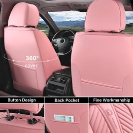 Coverado Seat Covers Front Seats, Car Seat Cover Protector with Lumbar Support, Waterproof Car Seat Cushion, Leather Seat Covers Carseat Cover Universal Fit for Most Cars(Pink)