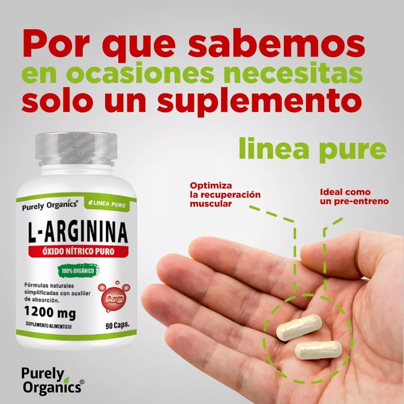 Purely Organics L Arginina Pure, Vegana, 90 Cápsulas. Purely Organics.