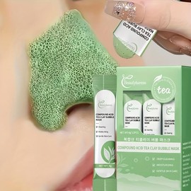 BeautyTourless Green Bubble Facial Mask with Complex Acid Tea - Skincare Clay for Blackheads and Pores Travel Size Mud Cleansing 12 Strip Pack / 복합 산성 차가 함유된 뷰티투레스 그린 버블 페이셜 마스크 - 블랙헤드와 모공을 위한 스킨케어 클레이 여행용 머드 클렌징 12 스트립팩