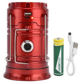 LED Solar Camping Light 18650 Battery USB Rechargeable Camping Light LED Emergency Portable Light for OutdoorRed