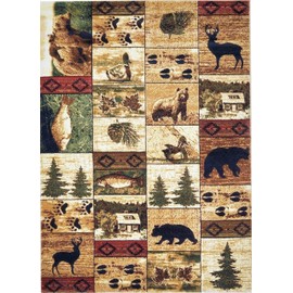 HR-Cabin Rug–Lodge, Cabin Nature and Animals Area Rug–Modern Geometric Pattern Cabin Area Rug