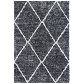 SAFAVIEH August Shag Collection Area Rug - 5'5" x 7'7", Dark Grey & Ivory, Trellis Design, Non-Shedding & Easy Care, 1.25-inch Thick Ideal for High Traffic Areas in Living Room, Bedroom (AUG531G)