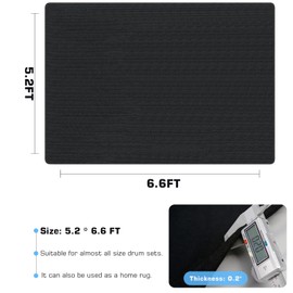 MAYGOZIY 5.2Ft x 6.6Ft Drum Rug Drum Pad Drum Mat Drum Carpet Tightly Woven Fabric with Non-Slip Grip Bottom Roll of 35 Square Feet Great Gift for Drummers, Black