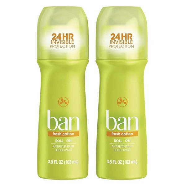 Ban Fresh Cotton 24-hour Invisible Antiperspirant, Roll-on Deodorant for Women and Men, Underarm Wetness Protection, with Odor-fighting Ingredients, 3.5oz, 2-pack