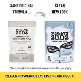 Molly's Suds Molly's Suds Dishwasher Pods | Clean Dishwasher Detergent, Cuts Grease & Rinses Clean (Residue-Free) for Sparkling Dishes | 60 Auto-Release Tabs (Unscented)