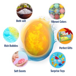 Bath Bombs for Kids with Surprise Toys Inside, 12 Pack Natural Dino Egg Bath Bombs with Dinosaur Suction Cup Toys, Bubble Bath Fizzers Ball Gift Set for Boys Girls Birthday, Summer Fun