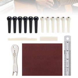 Guitar Bridge Pins 17pcs, Endpin for Acoustic Guitar 6 Strings Guitar Saddle Nut With Steel Ruler, Sandpaper, Guitar Bridge Pins String Pegs with Bridge Pin Puller Remover, Guitar Accessories