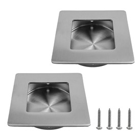 AUXBC 2PCS Square Hidden Concealed Door Pulls, 2-3/4Inch Stainless Steel Recessed Sliding Barn Door Handles, Brushed Nickel Flush Finger Cabinet Drawer Knob