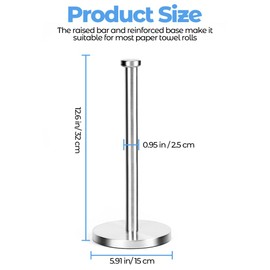 Kitchen Roll Holder Free Standing, Stainless Steel Vertical Paper Towel Holder, Non slip Accessories for Rolled Towels and Paper, Practical Kitchen Roll Holder for Kitchen, Bathroom, Outdoor (Silver)