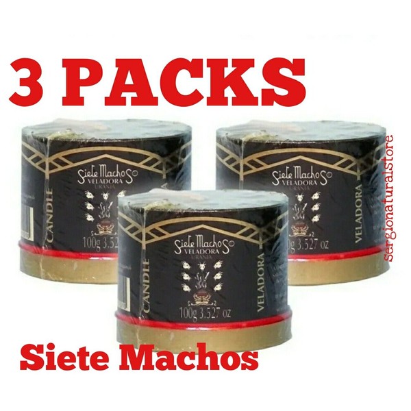 3 Packs SIETE MACHOS VELADORA (Seven Machos) Candle 100 grs URANIA MADE MEXICO