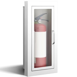 Zonon Semi Recessed Fire Extinguisher Cabinet White Industrial Architectural Wall Cabinet, Door with Handle Version for 10 Pound Dry Chemical Fire Extinguisher