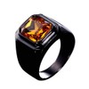 PMTIER Men's Stainless Steel Black Plated Ring with Square Orange