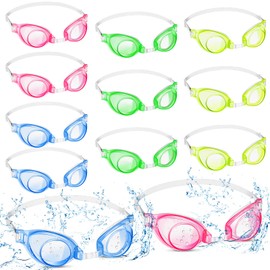 12 Pairs Summer Kids Swimming Goggles No Leaking Swim Goggles Kids Pool Goggles Wide View Swim Glasses Clear Water Goggles with Adjustable Strap for Youth Children Teens Boys Girls Aged 6-14, 4 Colors