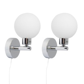 Pair of Modern Chrome IP44 Bathroom Globe Pull Cord Switch Wall Lights Zone 2 3