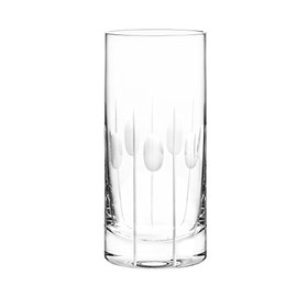 Qualia Glass "Gulfstream" Set of 4 High Ball 6.7" High Glasses with Vertical Cuts and Circular Design, 16-ounce