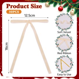 30 Pcs Christmas Bows for Tree, Door, Garland, Wreath Decoration, 4.9 x 6.3 Inch Pre‑Tied Bows for Wreaths, Gift  Wrap  & Holiday  Decor, Classic  Red  Ornaments  Set  for Home Décor (Beige)