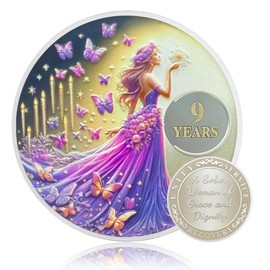 Imasoner 9 Year Sobriety Coin for Women – Purple Butterfly Fairy AA Medallion with Grace & Dignity – NA Chip Recovery Token – Sober Gift for Alcoholics Narcotics Anonymous Anniversary Milestone