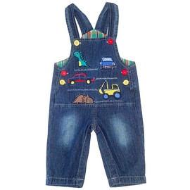 Peacolate 3Months-3Years Baby Boy Blue Denim Overalls Jumpsuit for Infant Toddler Kids Embroidered Jeans(Car,3-6Months)
