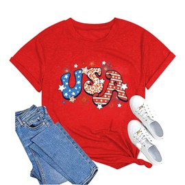 American Flag Shirts for Women 4th of July T-Shirt Graphic Patriot Tee Stars and Stripes Tees