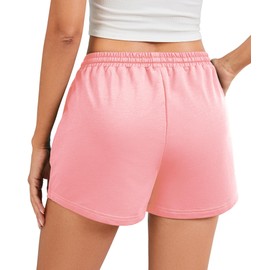 LOCUBE - Pantalones cortos deportivos de cintura alta para mujer, con bolsillos y cordón, S-XXL, Coral, X-Large