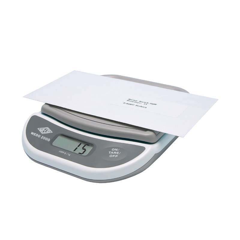 Wedo 502000 Elektronische Brief- und Päckchenwaage (mit Klappteller 2000g/1g) weiss/grau