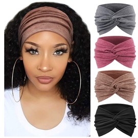 DRESHOW 4 Pack Turban Headbands for Women Wide Vintage Head Wraps Knotted Cute Hair Bands Accessories