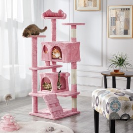 Topeakmart 54in Cat Tree, Cat Tower w/Large Cat Condo Scratching Posts and Perch, Cat Stand House Furniture, Pink