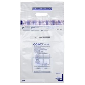 CONTROLTEK Coin Courier 12" x 24.5", Clear, 50 Bags, Tamper-Resistant Coin Bag, Hold Up To 50lbs of Coins, Cash Register Money Bag for Bank Deposit, Security Bags 585347